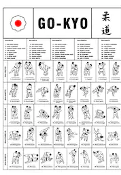 Planche du Gokyo : les 40 techniques de projection en 5 groupes